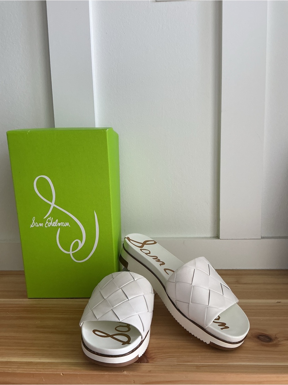 Sam Edelman White Woven Slide Sandals